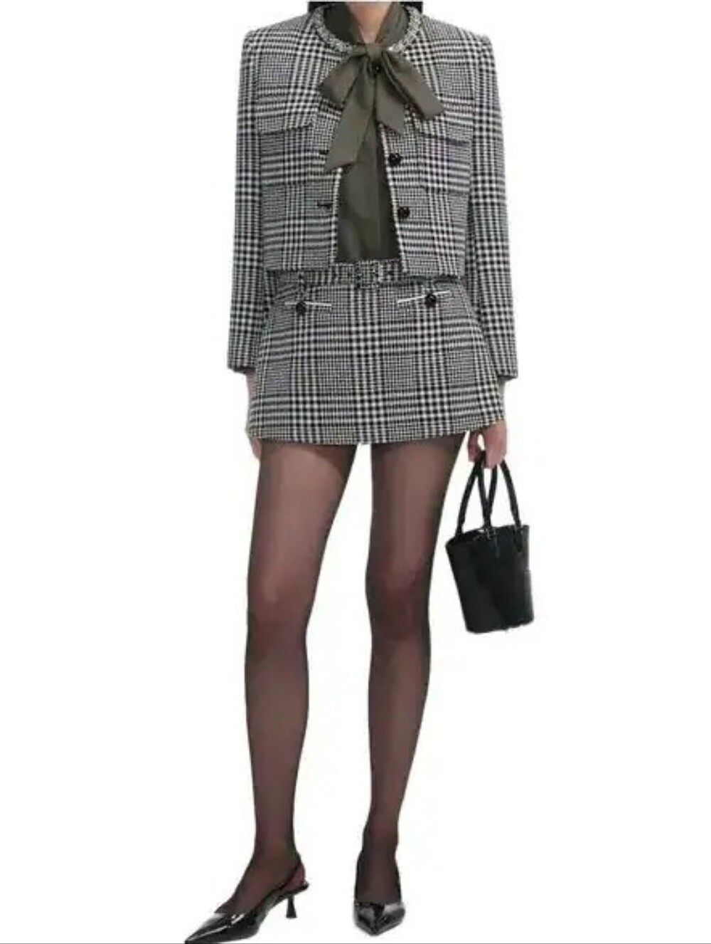 SELF-PORTRAIT houndstooth crystal-embellished jacket